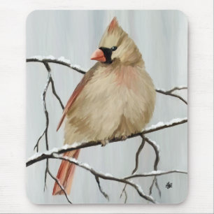 Tapis De Souris Oiseau Cardinal Du Nord En Hiver