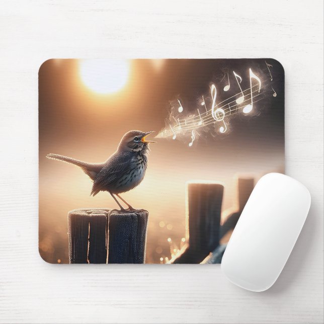 Tapis De Souris Oiseau Chantant Une Chanson Sur Un Pencepost (Avec souris)