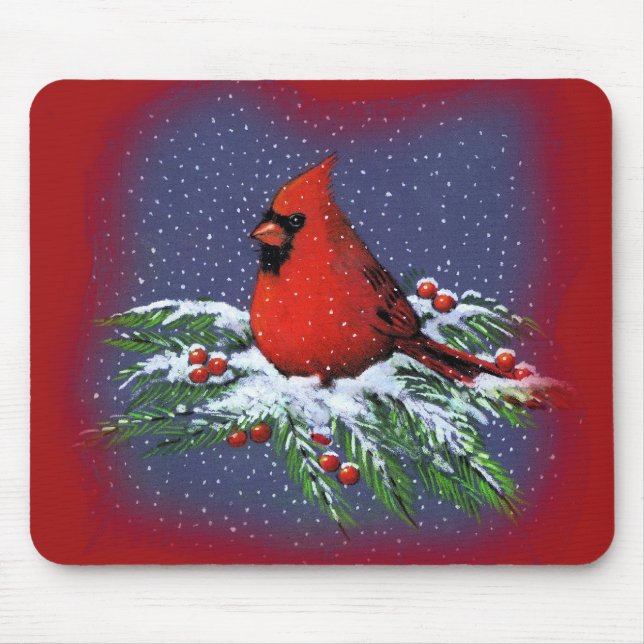 TAPIS DE SOURIS OISEAU DE NOËL : CARDINAL : ART (Devant)