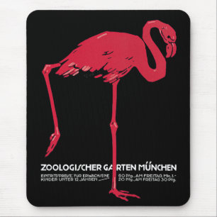 Tapis De Souris Oiseau flamant rose vintage au zoo de Munich en Al