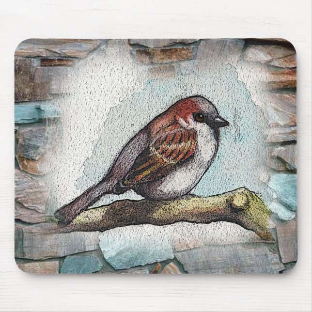 Tapis De Souris Oiseau, moineau : Peinture d'aquarelle, art (Devant)