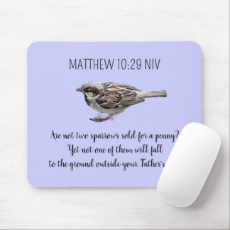 Tapis De Souris Oiseau moineau Posez vos soucis Bible Verse Bleu
