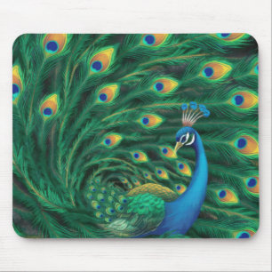 Tapis De Souris Oiseau Paon Bleu