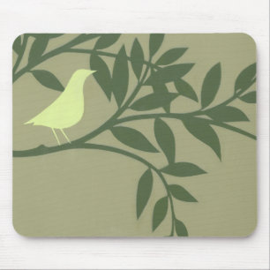 Tapis De Souris Oiseau vert été perché sur la branche verte