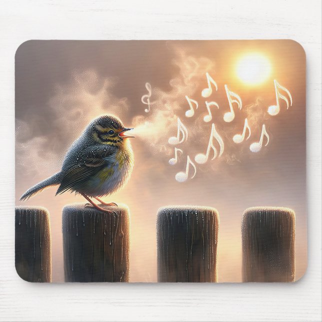Tapis De Souris Oiseaux Chantant Au Soleil Du Matin (Devant)