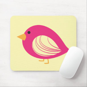 Tapis de souris oiseaux fantaisistes rose mignon