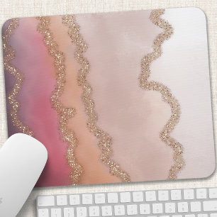 Tapis De Souris Ombre Abstrait Rose Violet et Paillettes Dorées