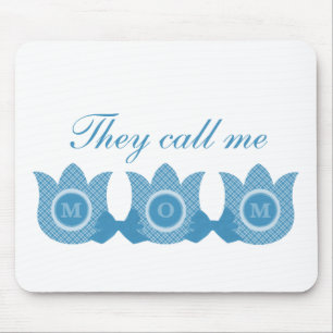 Tapis De Souris On M'Appelle Maman Tulipes Plaid Mousepad (Bleu)