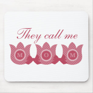 Tapis De Souris On M'Appelle Maman Tulipes Plaid Mousepad (Rose)