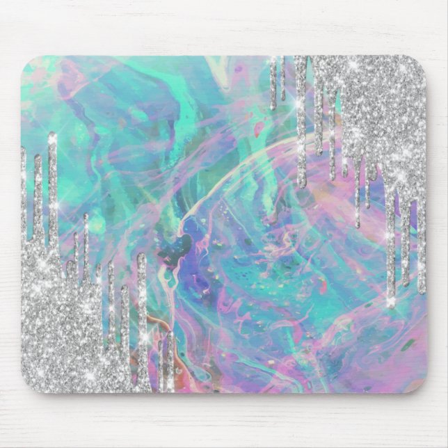 Tapis De Souris Opale de la Parties scintillant d'argent moderne (Devant)