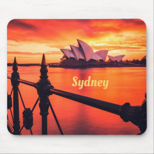 Tapis De Souris Opéra de Sydney Australie Orange Sky