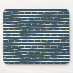 Tapis De Souris Or Blanc Bleu Étoiles et Rayures