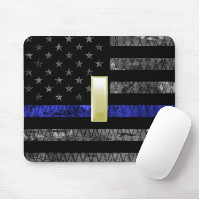 Tapis De Souris (Or) Lieutenant Ligne Bleue Mince Drapeau Distress (Avec souris)