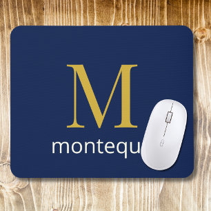 Tapis De Souris Or Navy doré Monogramme Nom personnalisé Luxe