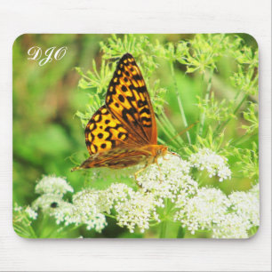 Tapis De Souris Orange and Black Butterfly on White Flower