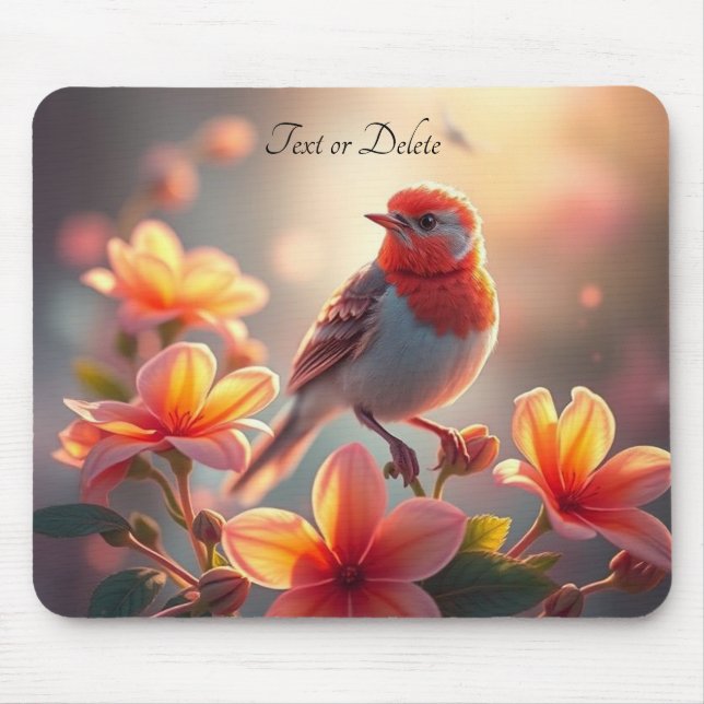 Tapis De Souris Orange Bird Floral Mousepad (Devant)