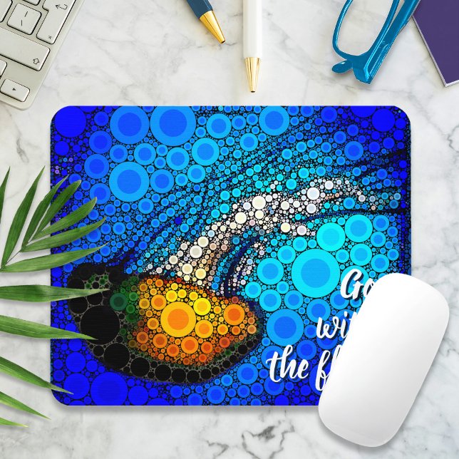 Tapis De Souris Orange Jellyfish Blue Ocean Go with Flow Script (Créateur téléchargé)