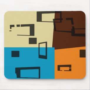 Tapis De Souris Orange rétro, Bleu, Brown, Crème Art Abstrait