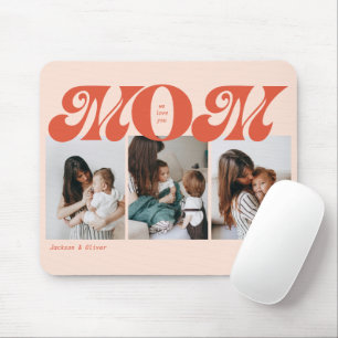 Tapis De Souris Orange Retro Bold Mom 3 Photo Collage