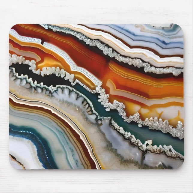 Tapis De Souris Orange Terracotta Blanc Black Blue Agate Géode (Devant)