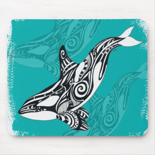 Tapis De Souris Orca tribale broyée Turquoise (Devant)