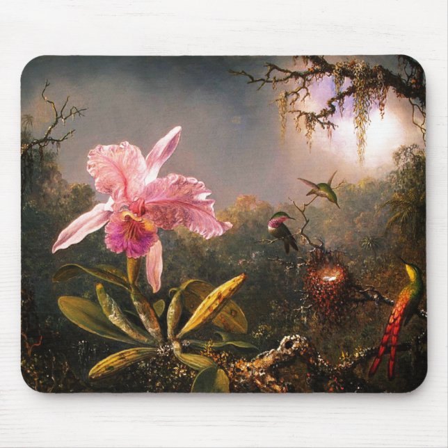 Tapis De Souris Orchidée et trois colibris brésiliens (Devant)
