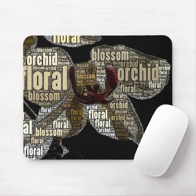 Tapis De Souris Orchidée Florale Fleur Noir Verrière Nuage (Avec souris)