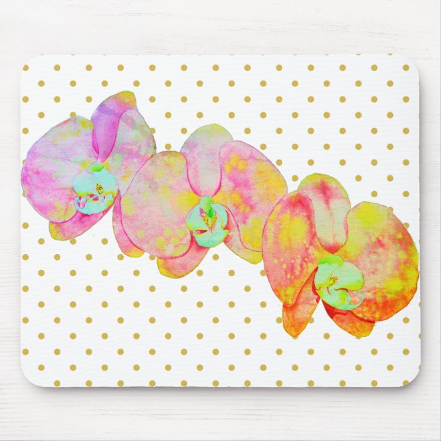 Tapis De Souris Orchidées rose orangé pois (Devant)