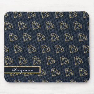 Tapis De Souris Ordinateur Denim & Diamonds Gold & Blue Glam