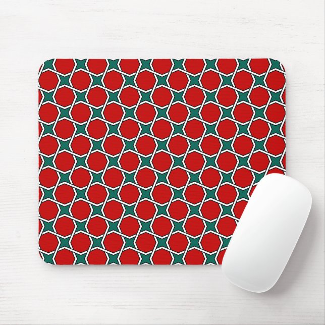 Tapis De Souris Oriental Rouge Vert Blanc Arabe Egypte Géométrique (Avec souris)