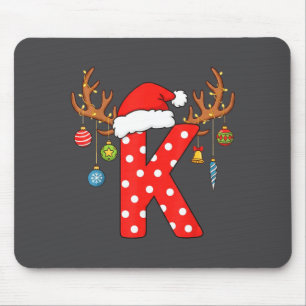 Tapis De Souris Ornement de lettre K Noël Monogramme Alphabet Init