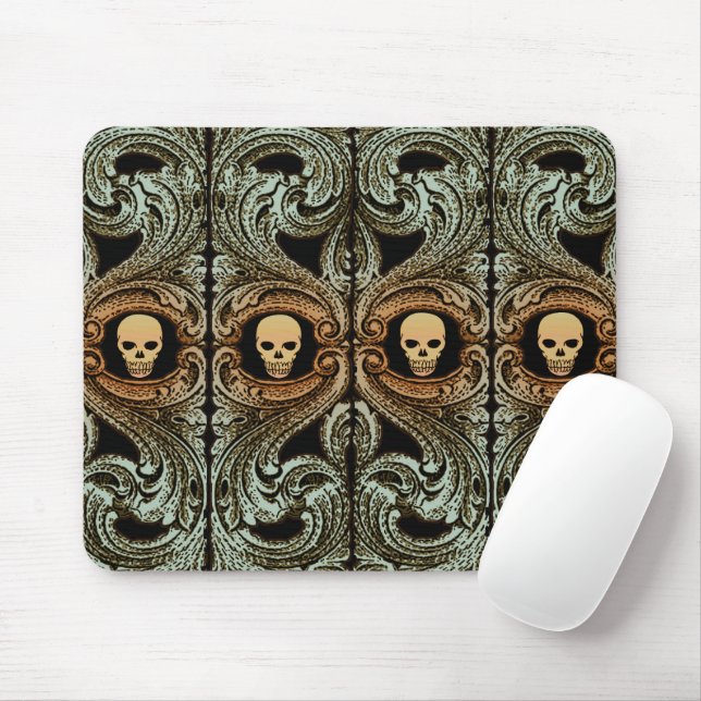 Tapis De Souris Ornement Vert Goth Sage Avec Crâne (Avec souris)