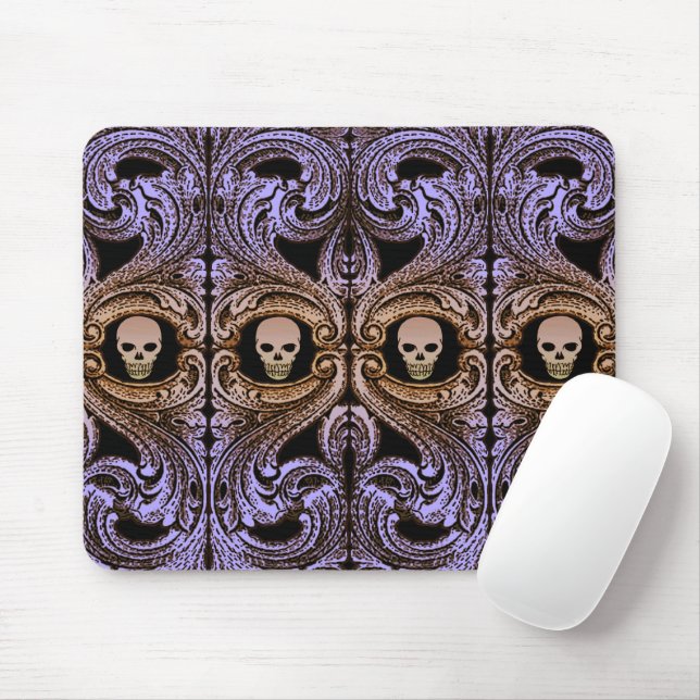 Tapis De Souris Ornement Violet Gothique Avec Crâne (Avec souris)