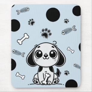 Tapis De Souris Os Poisson Bleu & Noir Mignon Chien Puppy Bureau