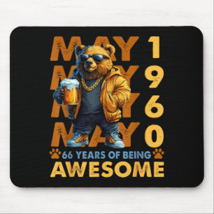 Tapis De Souris Ours Bière 66e Anniversaire Mai 1960 Vintage 66 An
