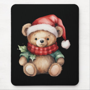 Tapis De Souris Ours en peluche de Noël à l'aquarelle
