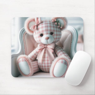 Tapis De Souris Ours en peluche Gingham sur une chaise