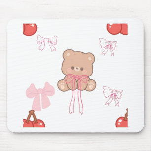 Tapis De Souris Ours en peluche pastel rêveur noeud rose Coquette