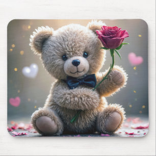 Tapis De Souris Ours En Teddy Avec Rose Rouge