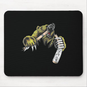 Tapis De Souris Ours Grizzly Éclatant Malgré Bâton de Hockey Morda