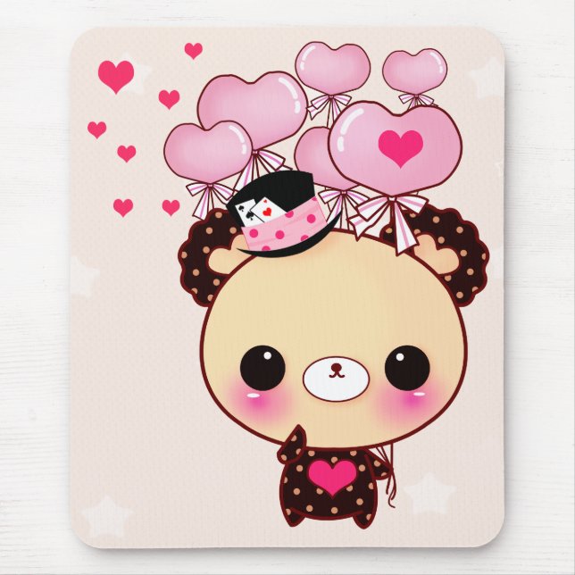 Tapis De Souris Ours mignon et ballons roses (Devant)