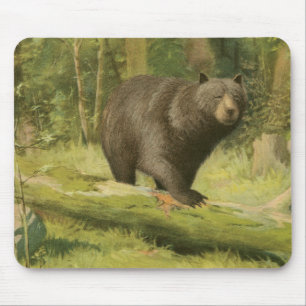 Tapis De Souris Ours noir faisant un pas sur un tronc d'arbre