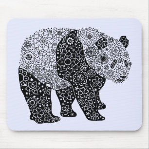 Tapis De Souris Ours Panda Floral Illustré À La Main