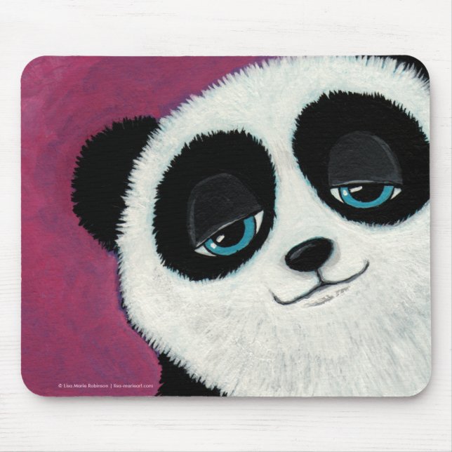Tapis De Souris Ours panda lunatique mignon avec des yeux bleus (Devant)