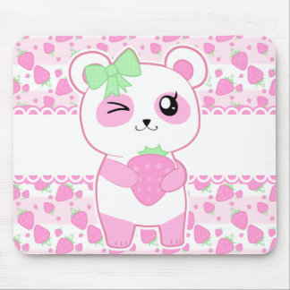 Tapis De Souris Ours panda mignon de Kawaii de rose de fraise