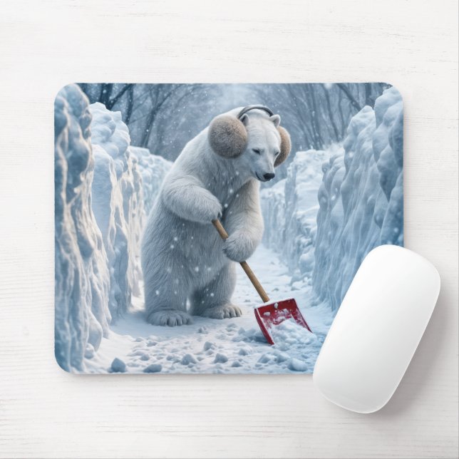 Tapis De Souris Ours polaire brandissant la neige (Avec souris)
