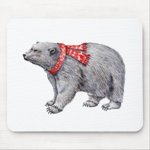 Tapis De Souris Ours polaire dans l'Écharpe rouge