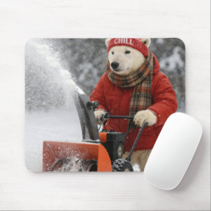 Tapis De Souris Ours polaire poussant une souffleuse à neige