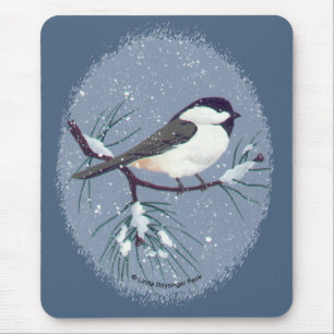 Tapis De Souris Ovale de Chickadee couvert petit par noir