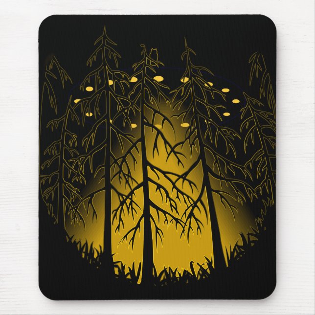 Tapis De Souris OVNI Mousepad Soucoupe volante avec hibou Art Mous (Devant)